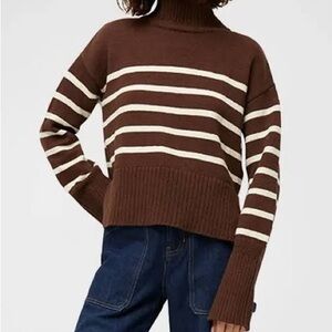 NWT Veronica Beard Lancetti Chocolate and Cream Striped Turtleneck Sweater